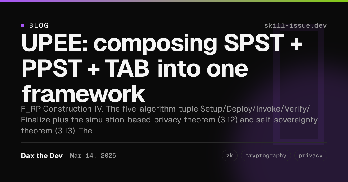 Upee UPEE: composing SPST + PPST + TAB into one framework | Skill Issue Dev ...